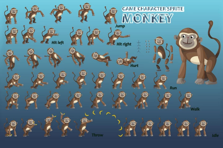 2D Game Monkey Character Sprite