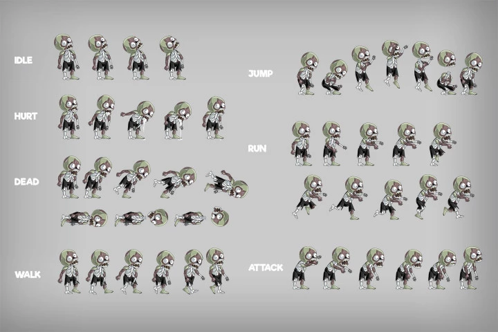 2D Game Zombie Character Sprite Pack 2