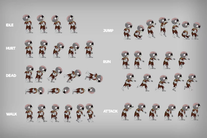 2D Game Zombie Character Sprite Pack 2