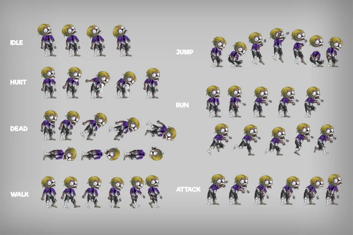 2D Game Zombie Character Sprite Pack 2