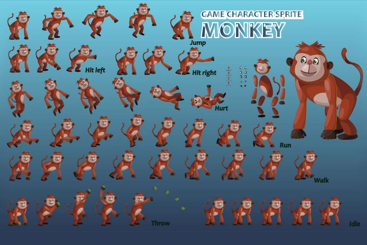 2D Game Monkey Character Sprite