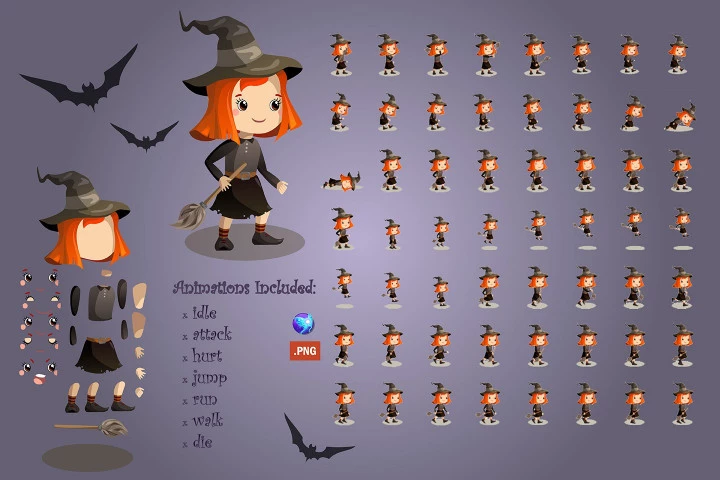 Halloween 2D Game Character Sprite Sheets