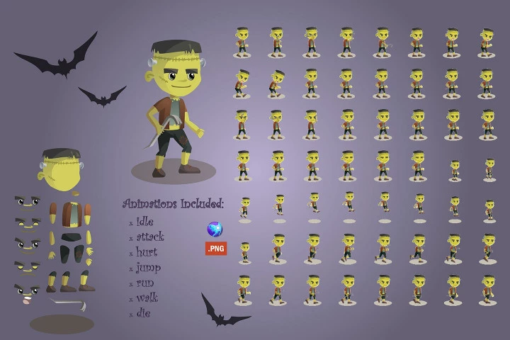 Halloween 2D Game Character Sprite Sheets