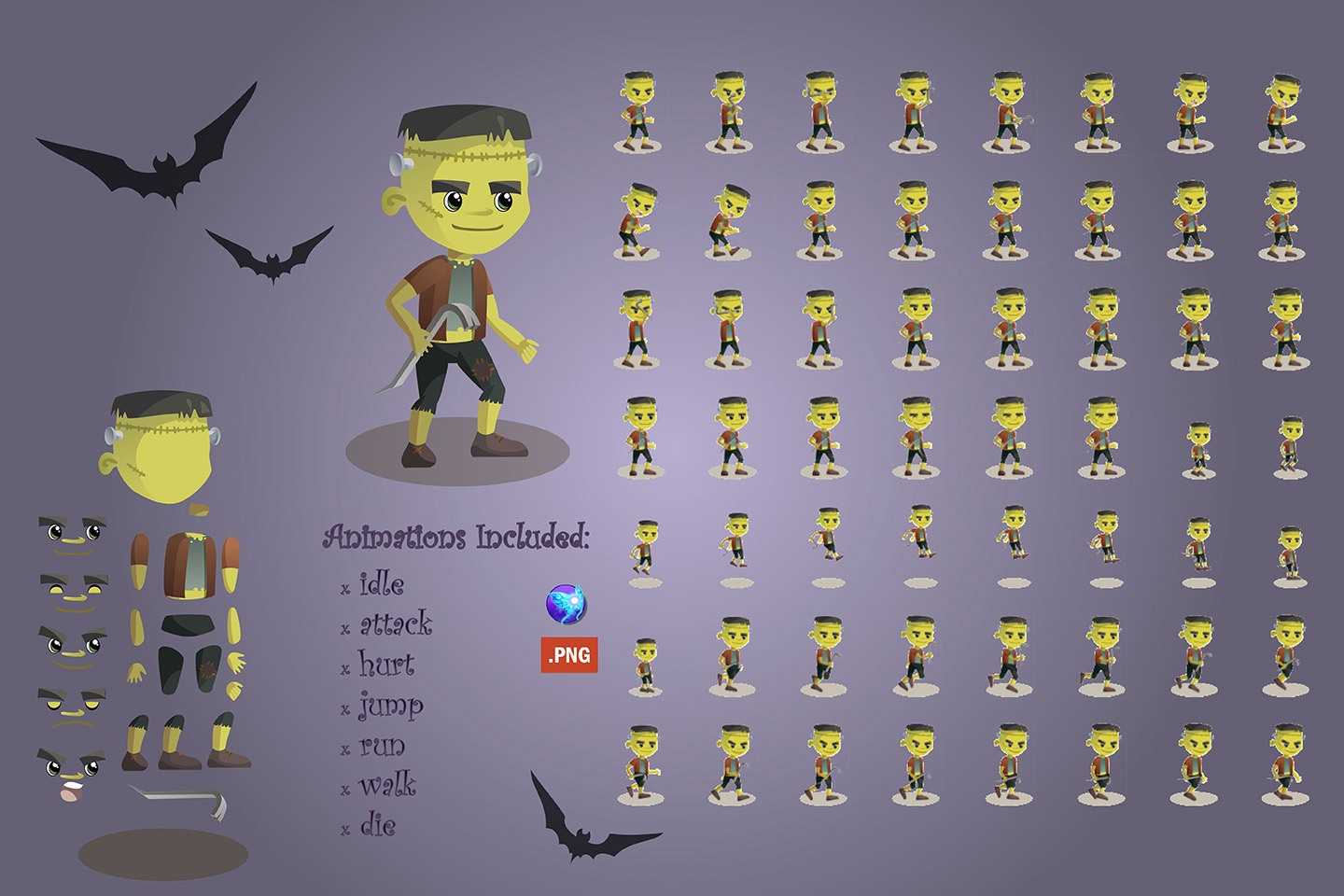Halloween 2D Game Character Sprite Sheets 