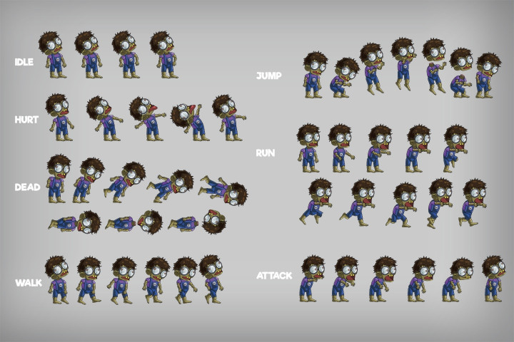 2D Game Zombie Kids Character Sprite 7