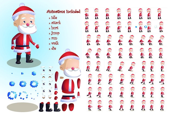 2D Game Santa Character Sprite Sheets