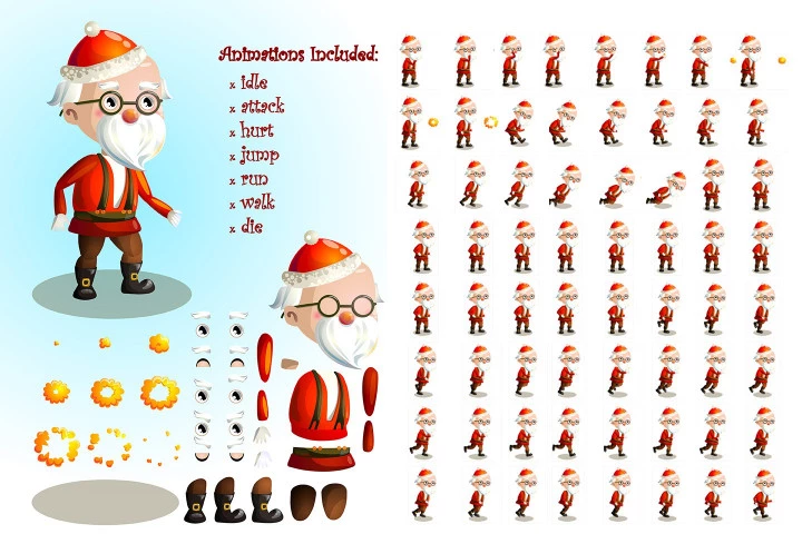 2D Game Santa Character Sprite Sheets