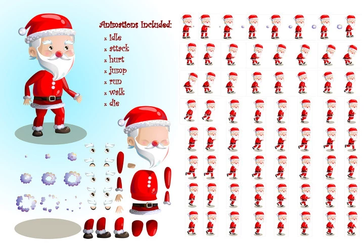 2D Game Santa Character Sprite Sheets
