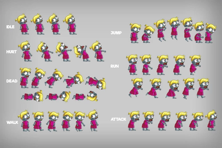 2D Game Zombie Kids Character Free Sprite 8