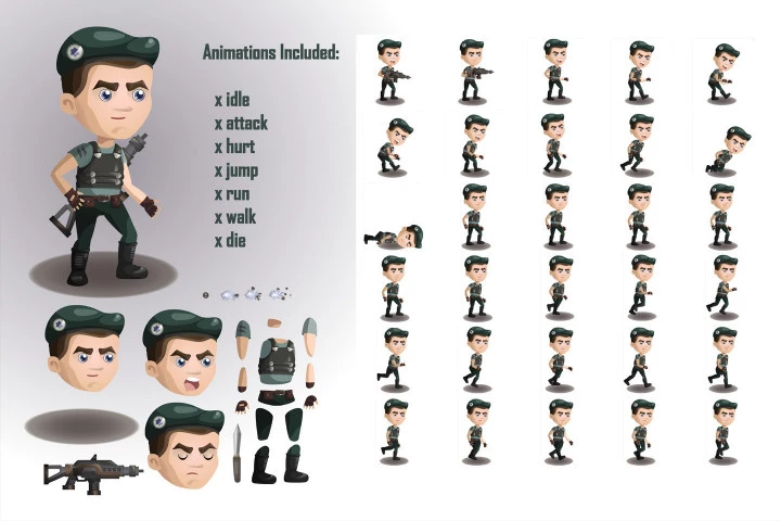 2D Game Soldiers Character Sprites Sheets