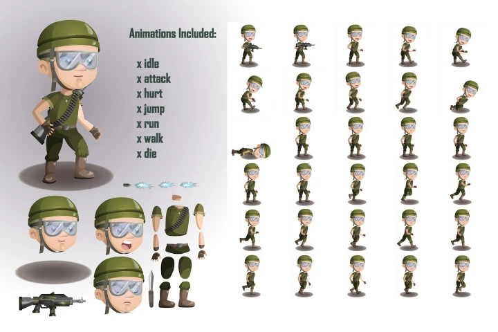 2D Game Soldiers Character Sprites Sheets