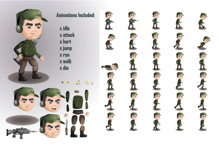 2D Game Soldiers Character Sprites Sheets