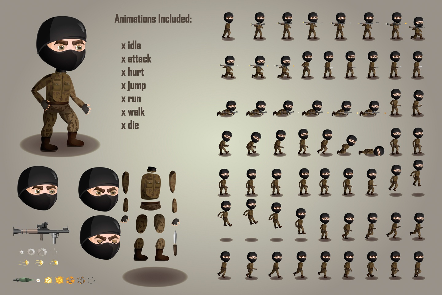 2D Game Terrorists Character Free Sprites Sheets - CraftPix.net