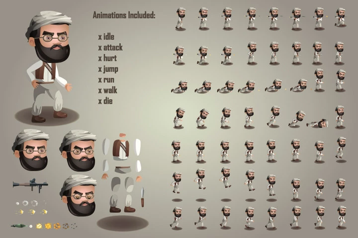 2D Game Terrorists Character Free Sprites Sheets
