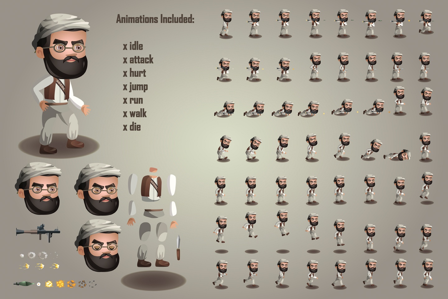 2d Game Terrorists Character Free Sprites Sheets Craftpix Net