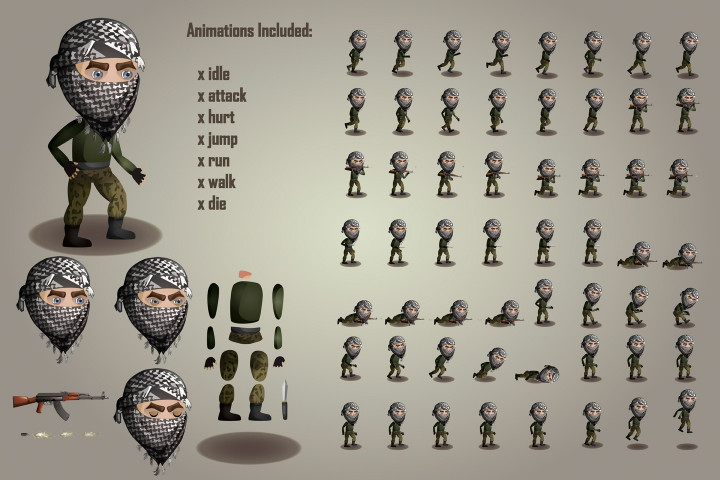 2D Game Terrorists Character Free Sprites Sheets - CraftPix.net