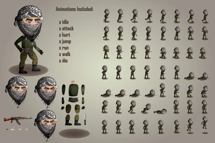2D Game Terrorists Character Free Sprites Sheets
