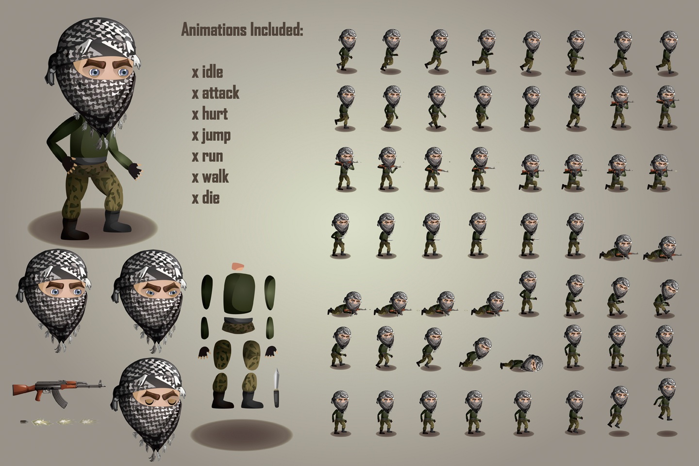 2d Game Terrorists Character Free Sprites Sheets Craftpix Net