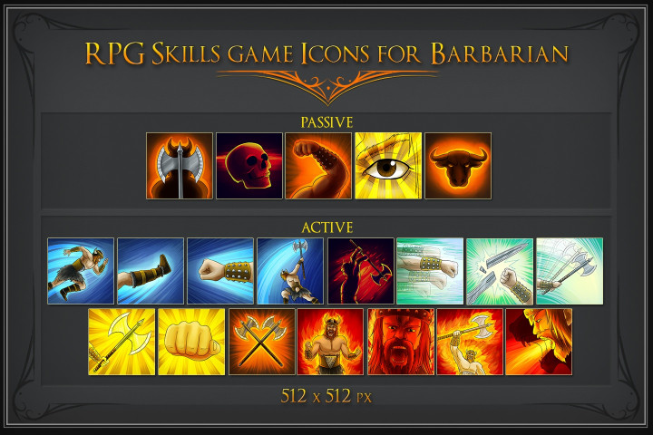 RPG Skill Icons for Barbarian - CraftPix.net