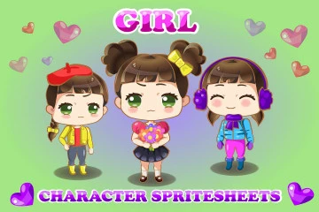 2D Game Chibi Girl Character Sprite Sheets