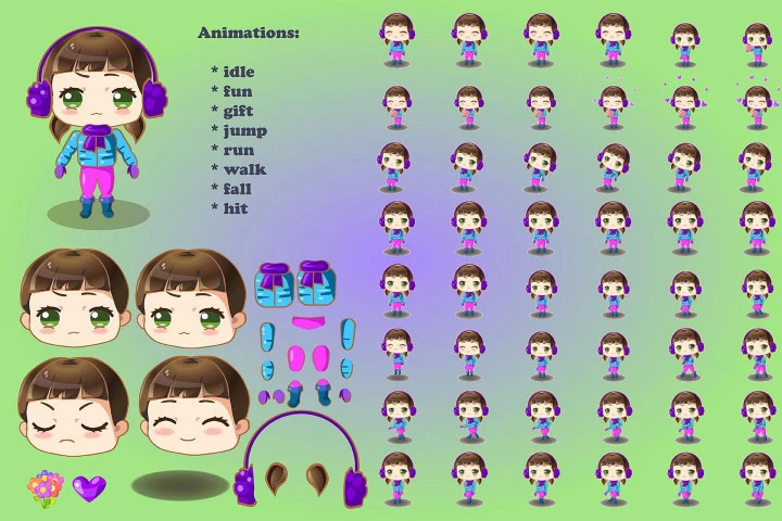 2D Game Chibi Girl Character Sprite Sheets
