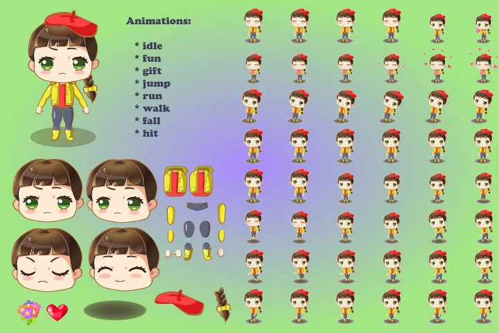 2D Game Chibi Girl Character Sprite Sheets