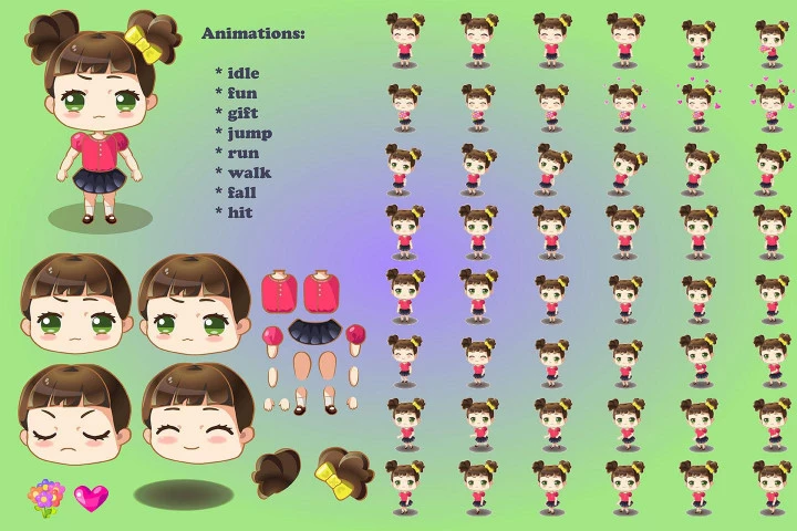 2D Game Chibi Girl Character Sprite Sheets