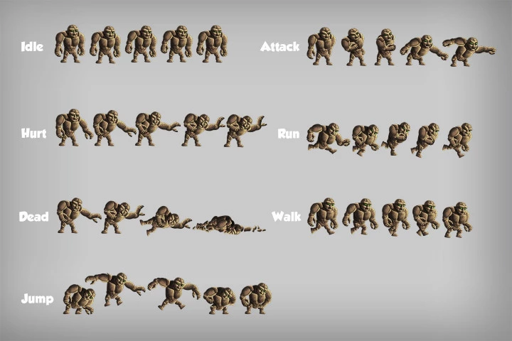 2D Game Golem Character Sprites
