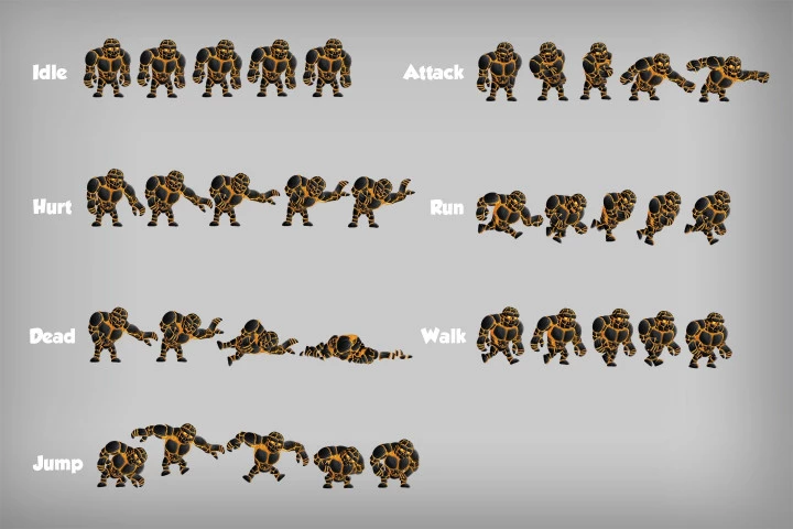 2D Game Golem Character Sprites