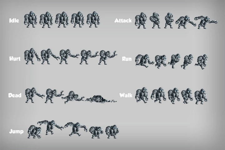 2D Game Golem Character Sprites