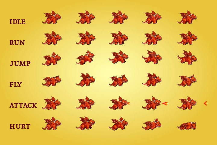 2D Fantasy Dragons Character Sprite