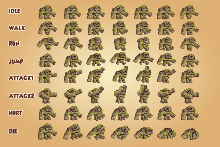 2D Fantasy Golems Character Sprite