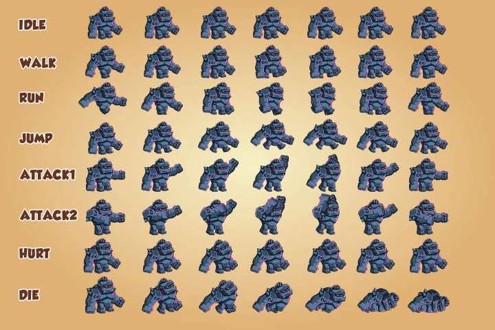 2D Fantasy Golems Character Sprite