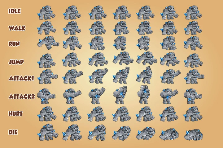2D Fantasy Golems Character Sprite