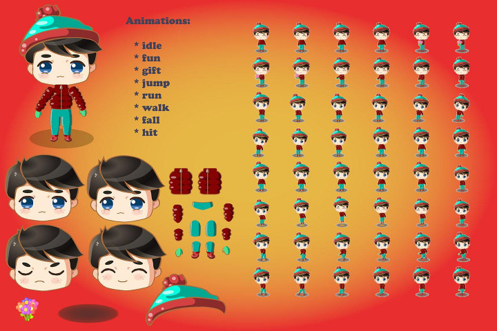 2D Game Chibi Boy Free Character Sprite Sheet 