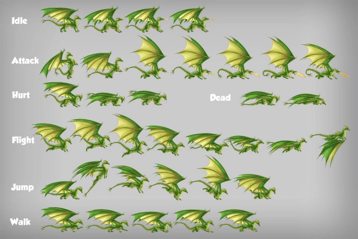 2D Game Dragon Character Sprites