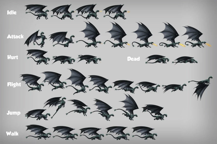 2D Game Dragon Character Sprites