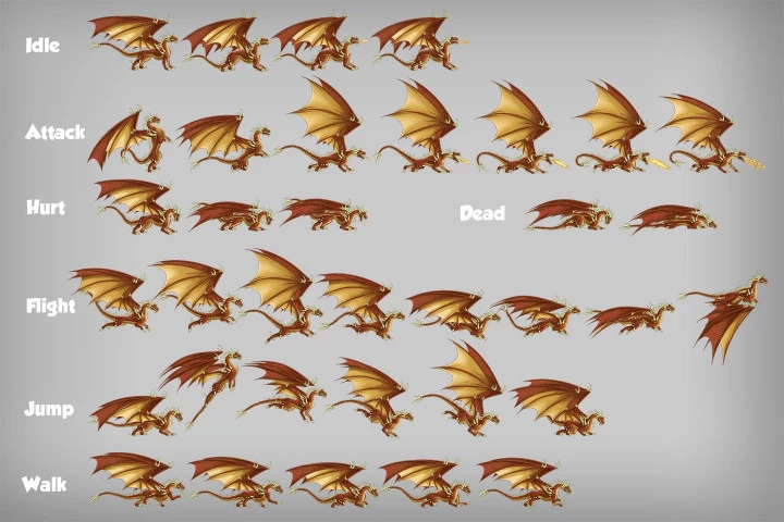 2D Game Dragon Character Sprites