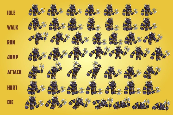 2D Fantasy Minotaurs Character Sprite