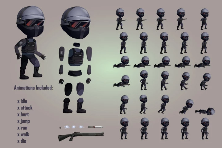2D Game Special Forces Character Sprites Sheets