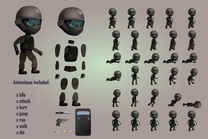 2D Game Special Forces Character Sprites Sheets