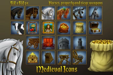 Free Medieval Icons: Horses, property and siege weapons