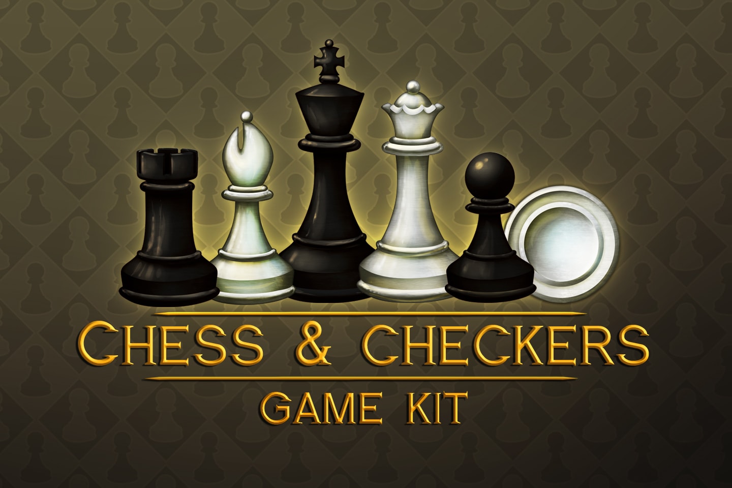 Premium Vector  Golden chess board and set chess figures for 2d game ui