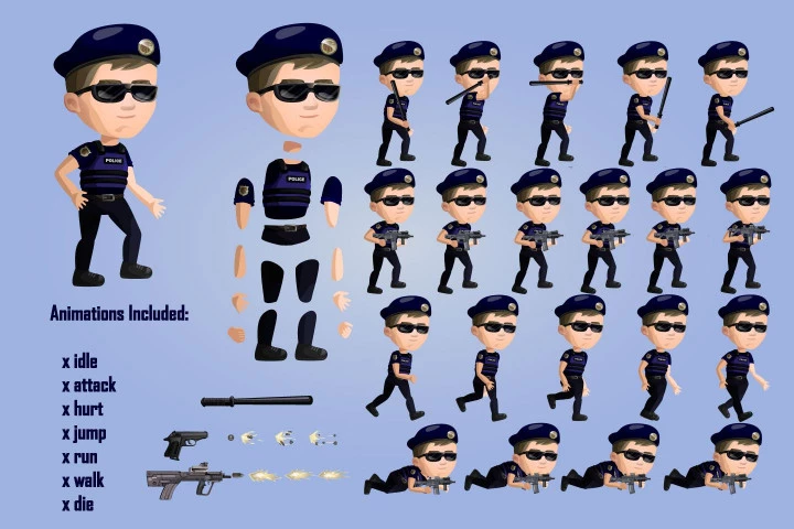 2D Game Police Character Free Sprite Sheets