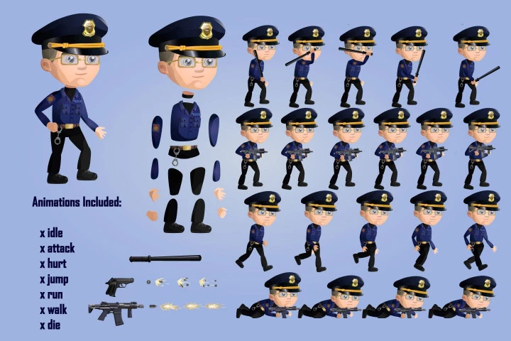 2D Game Police Character Free Sprite Sheets