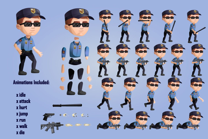 2D Game Police Character Free Sprite Sheets 