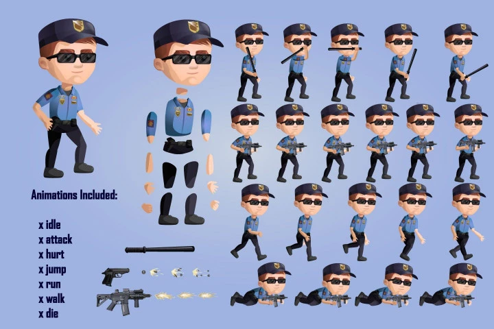 2D Game Police Character Free Sprite Sheets