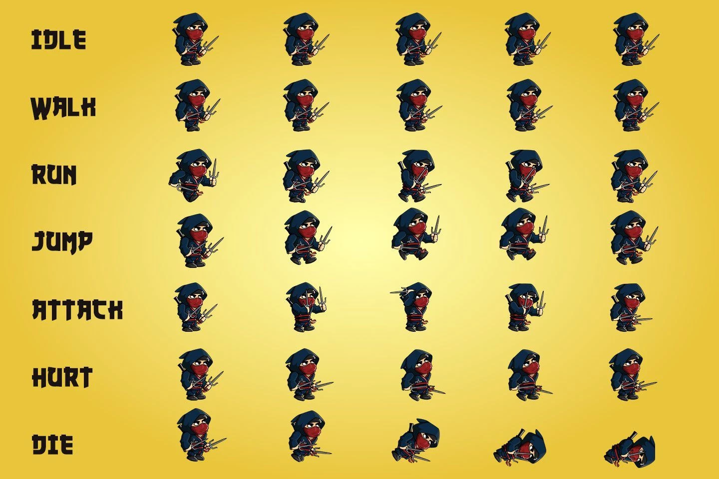 Shadow Ninja Character Sprite Sheets, Game Assets