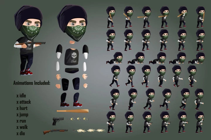 2D Game Street Bandits Character Sprites Sheets