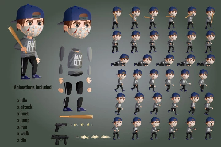 2D Game Street Bandits Character Sprites Sheets